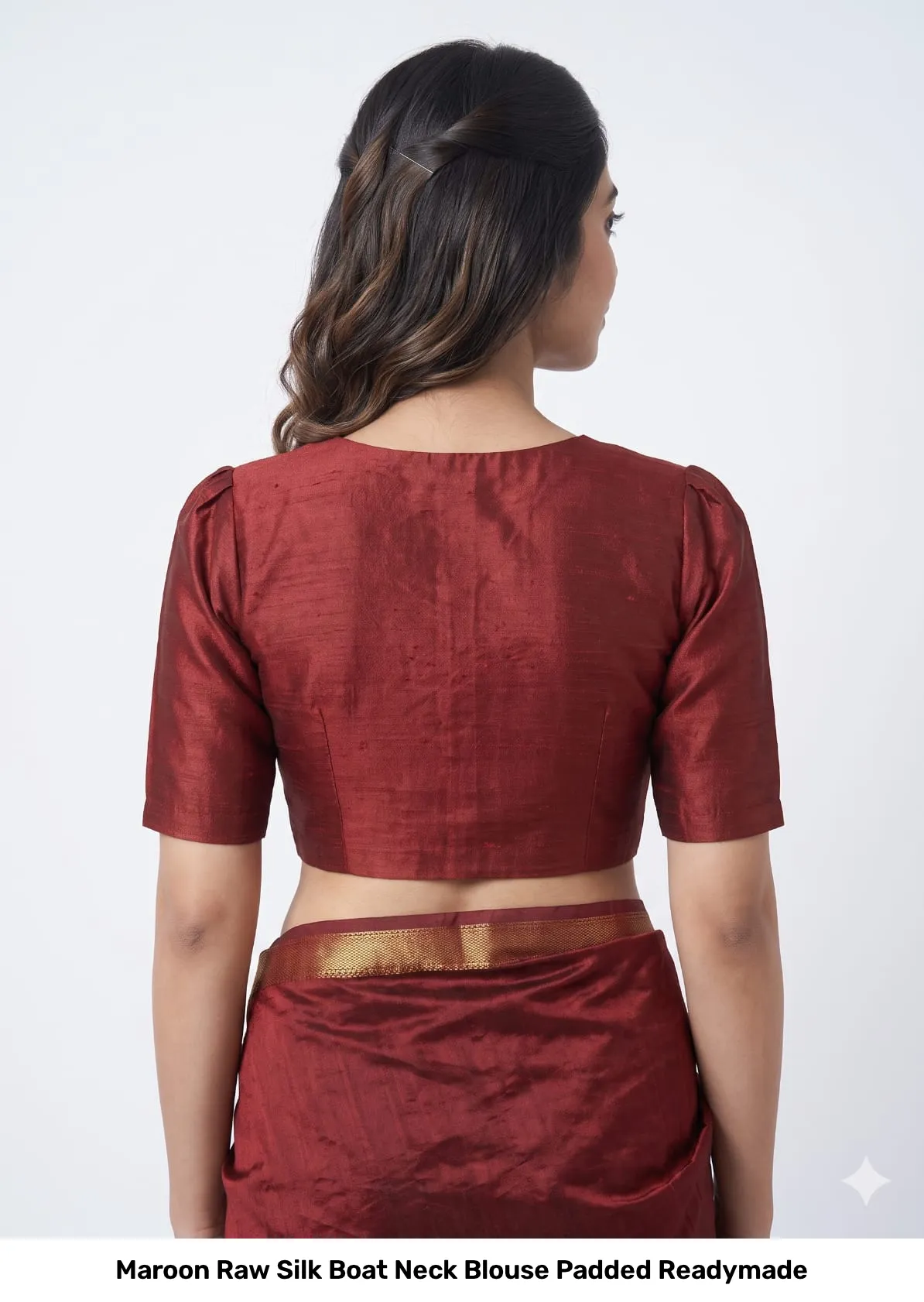 Maroon Raw Silk Boat Neck Blouse Padded Readymade 4