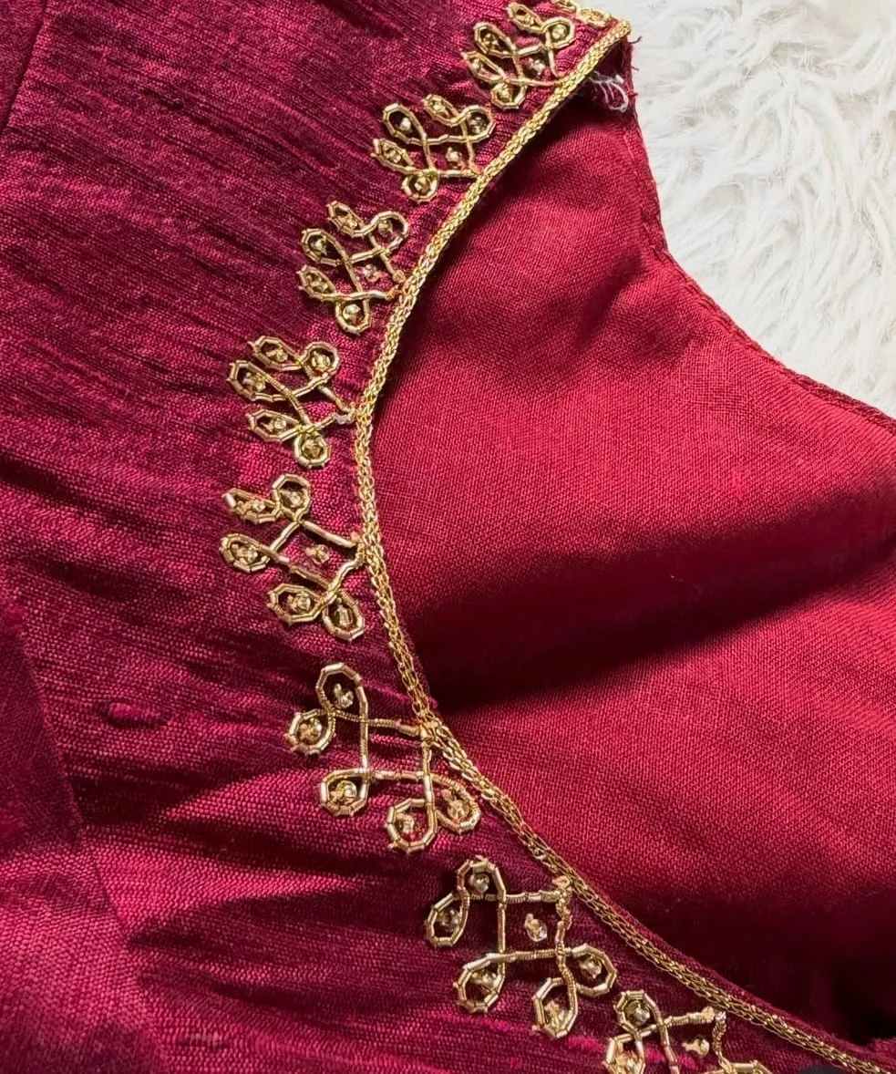 Maroon Silk Blouse with Muggulu Work