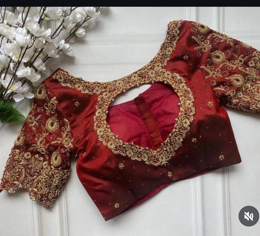 Maroon Silk Bridal Blouse with Heavy Zardozi Embroidery