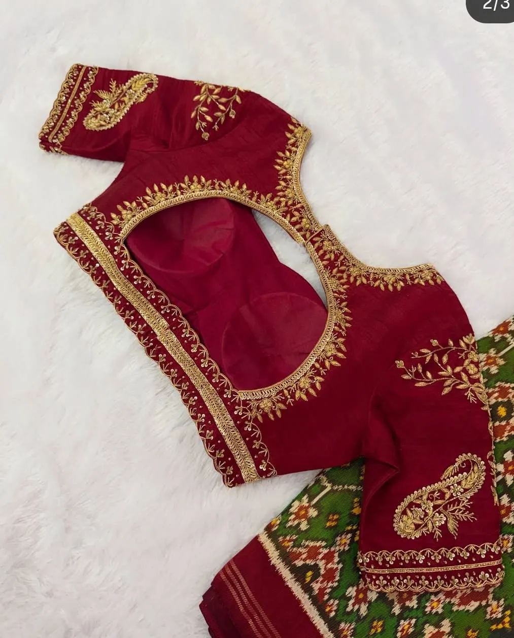 Maroon Silk Readymade Blouse | Gold Zardozi Maggam Work