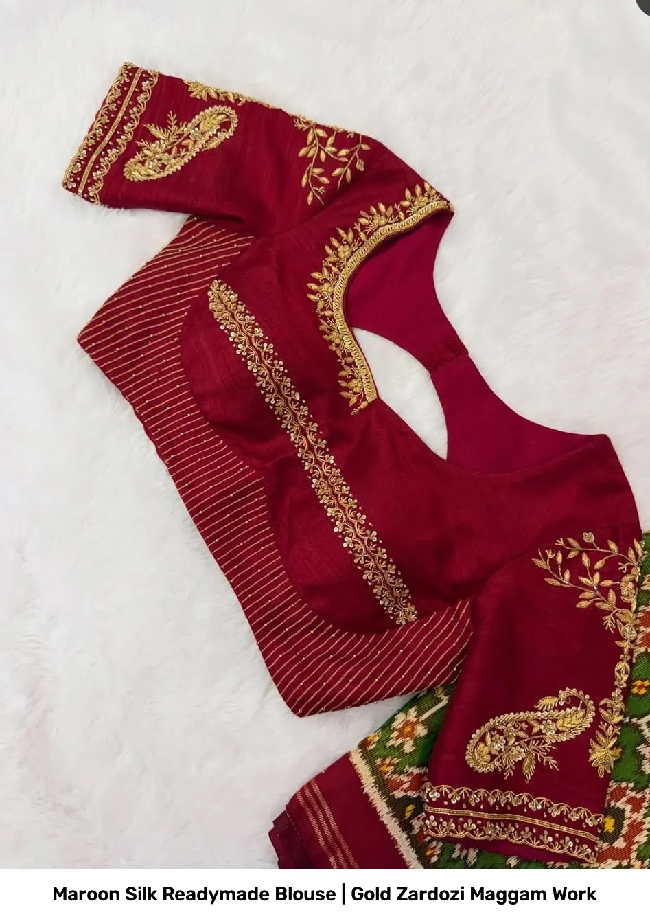 Maroon Silk Readymade Blouse | Gold Zardozi Maggam Work 2
