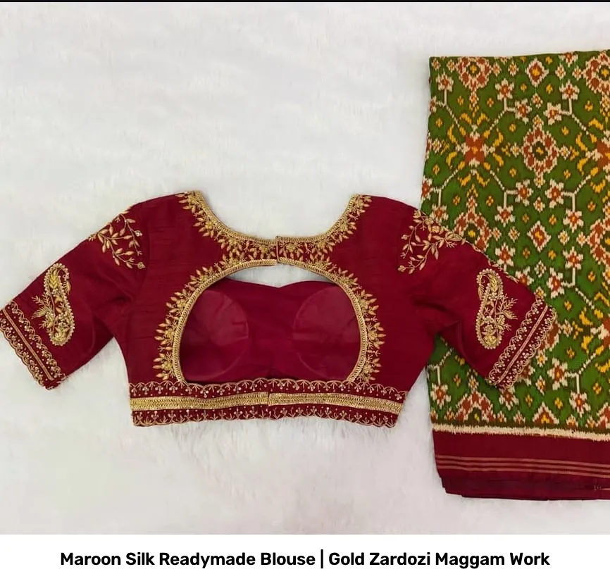 Maroon Silk Readymade Blouse | Gold Zardozi Maggam Work 3