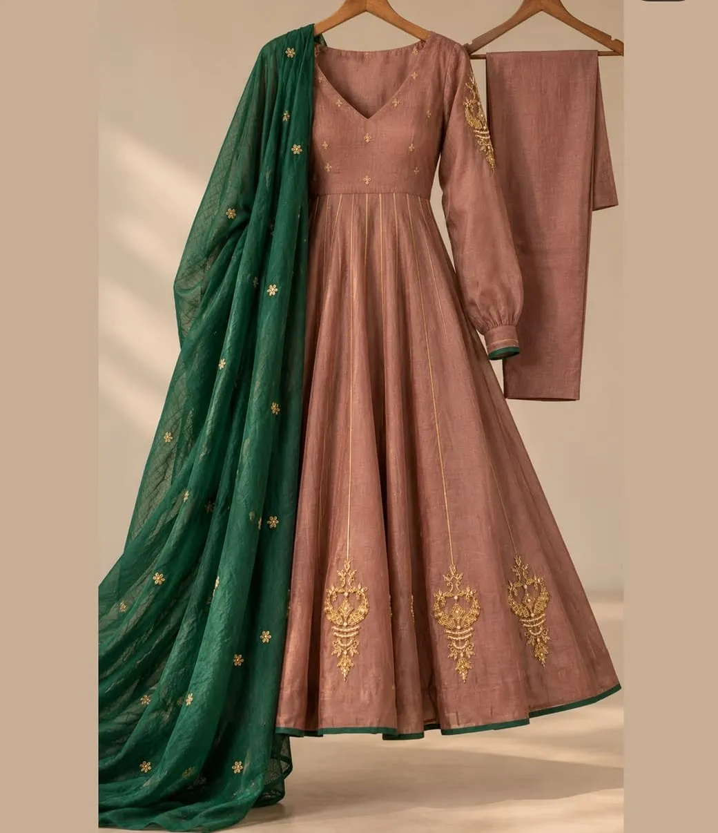 Mauve Anarkali Suit with Green Dupatta