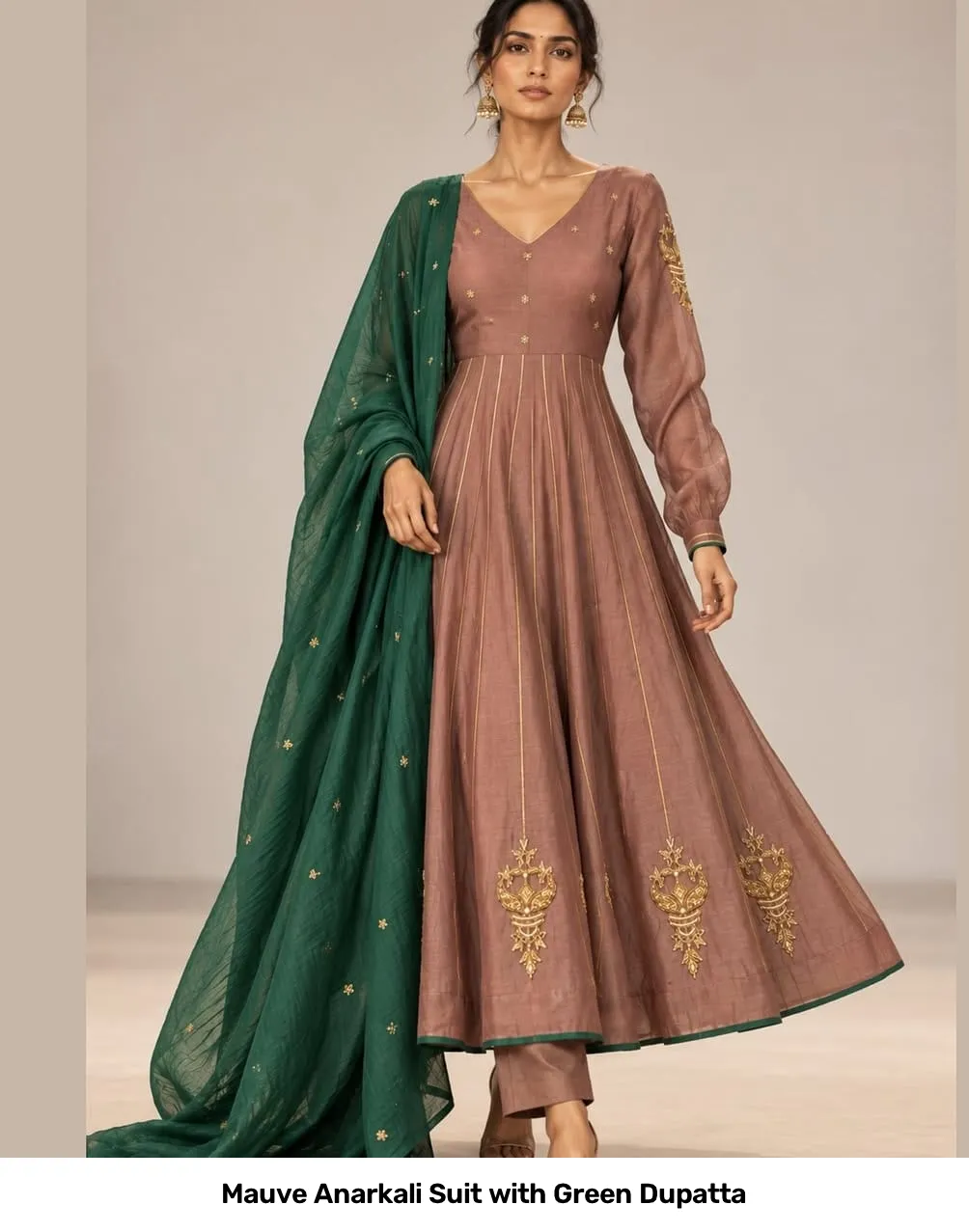 Mauve Anarkali Suit with Green Dupatta 2