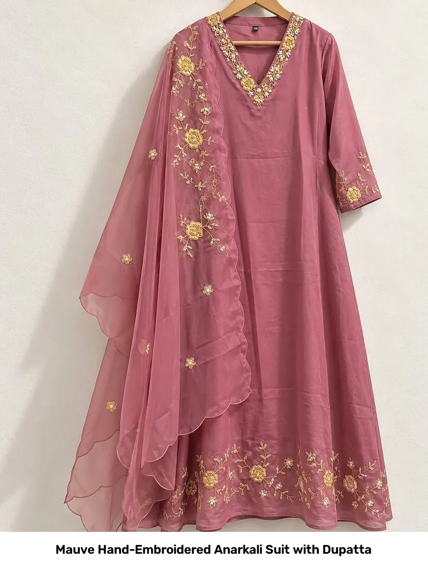Mauve Hand-Embroidered Anarkali Suit with Dupatta 2