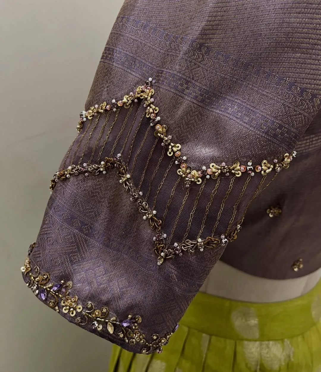 Mauve Tissue Silk Blouse with Teardrop Cutwork Maggam Back