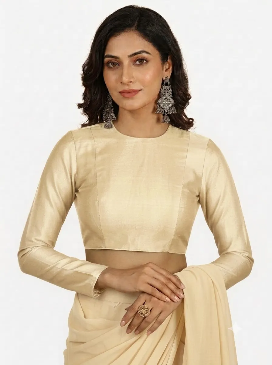 Minimalist Plain Raw Silk Blouse for Sarees & Lehengas | Full Sleeves Round Neck Tailored Choli