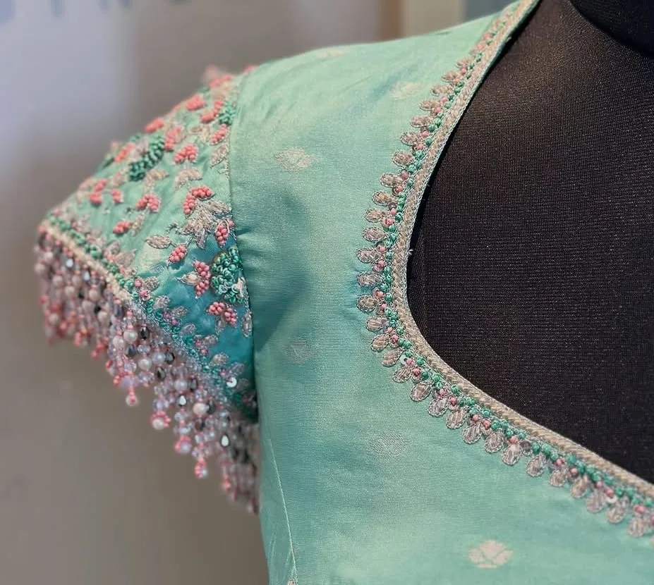 Mint Green Maggam Work Party Blouse