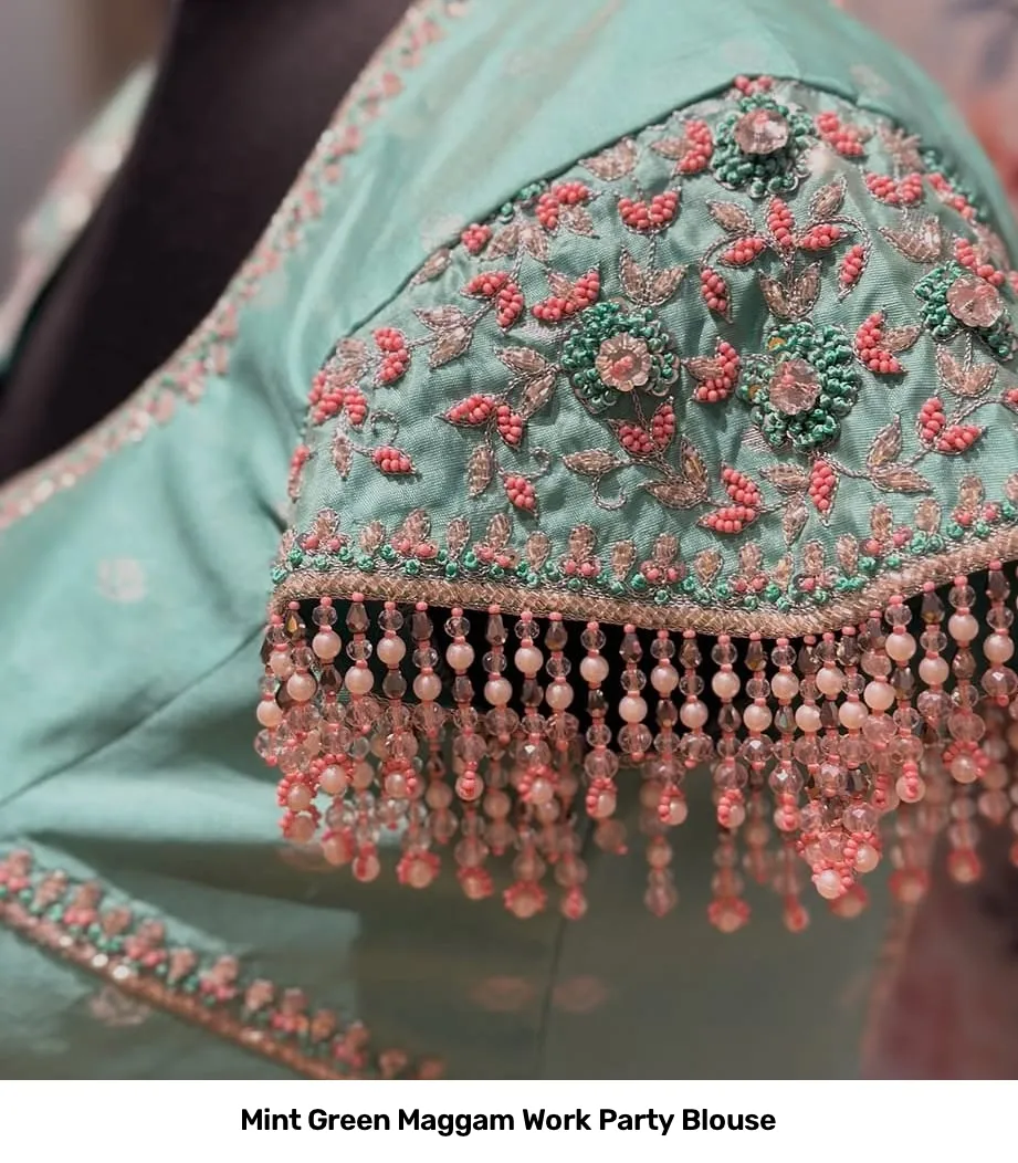 Mint Green Maggam Work Party Blouse 2