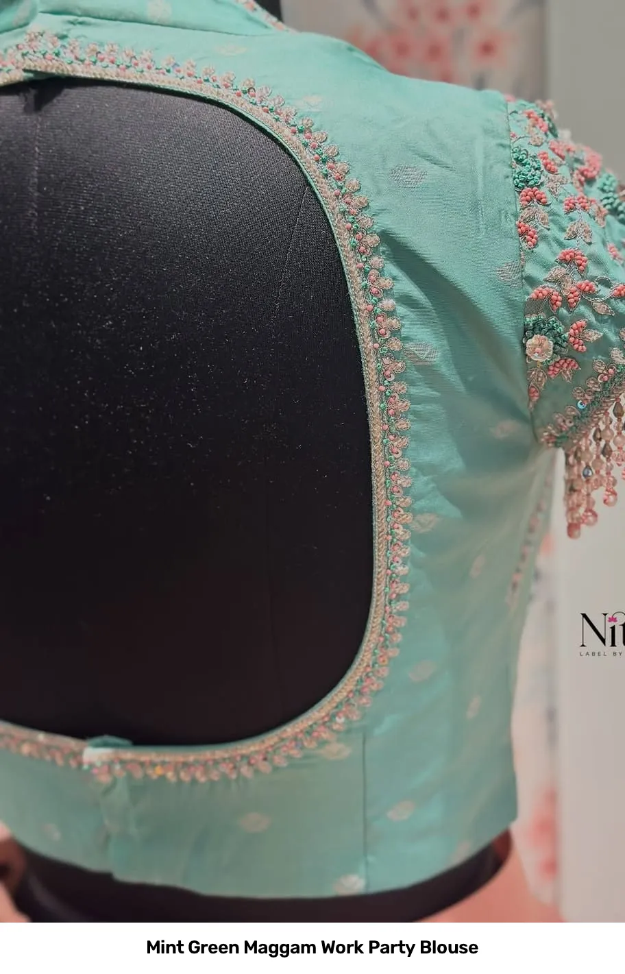 Mint Green Maggam Work Party Blouse 3
