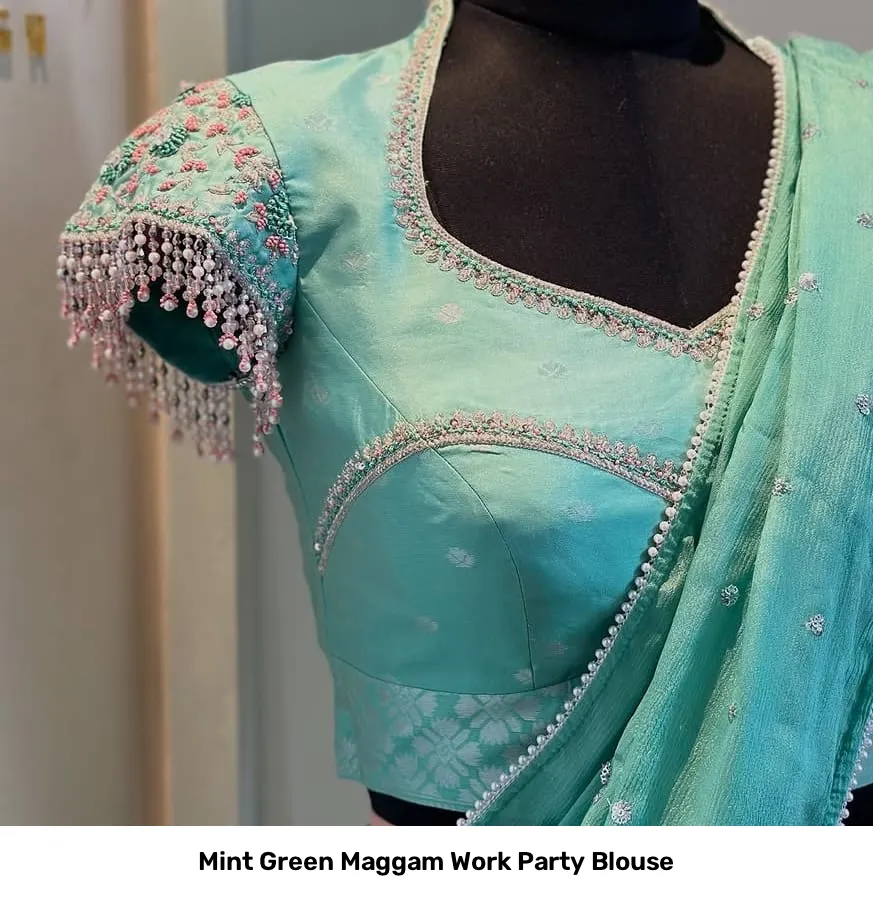 Mint Green Maggam Work Party Blouse 4