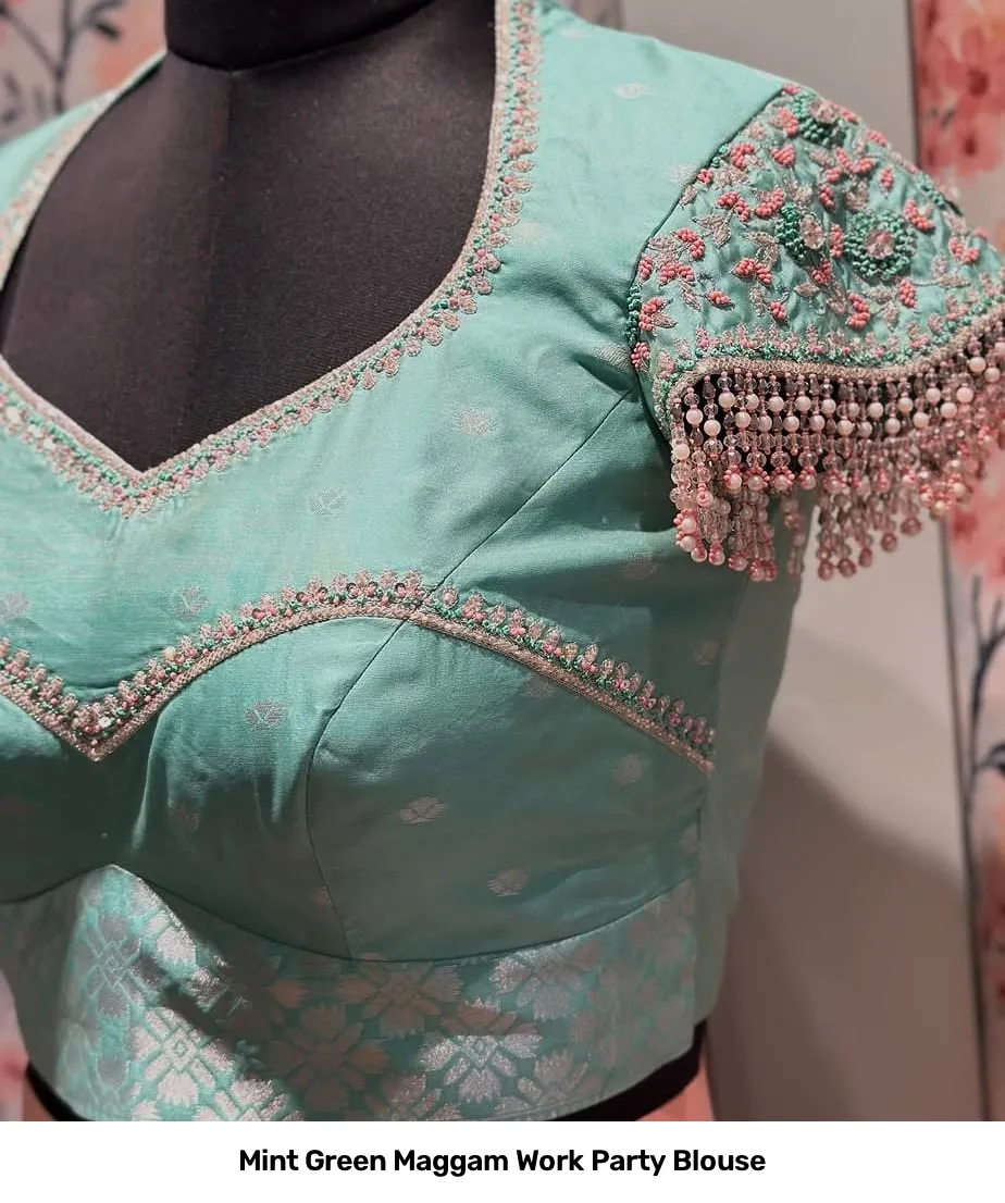 Mint Green Maggam Work Party Blouse 5