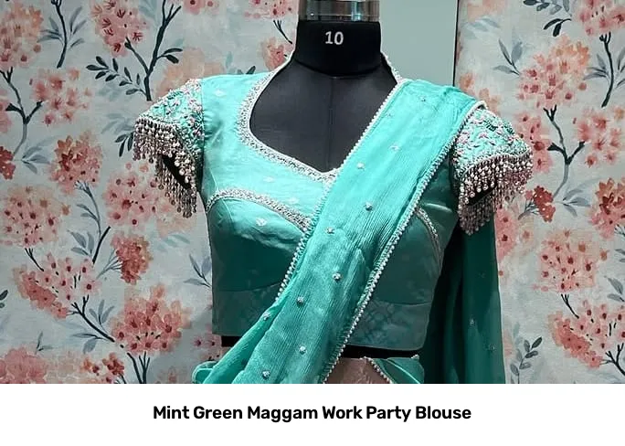 Mint Green Maggam Work Party Blouse 6