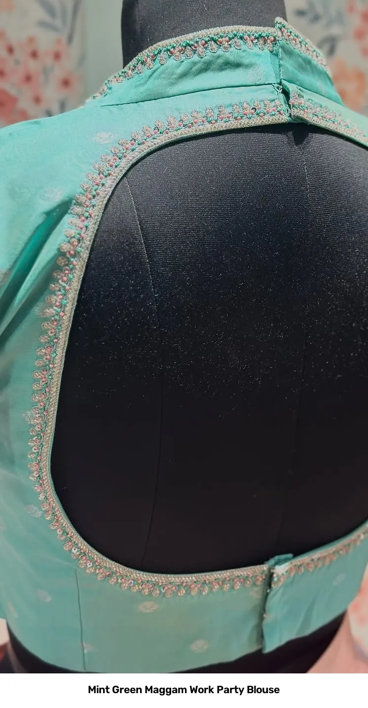 Mint Green Maggam Work Party Blouse 7