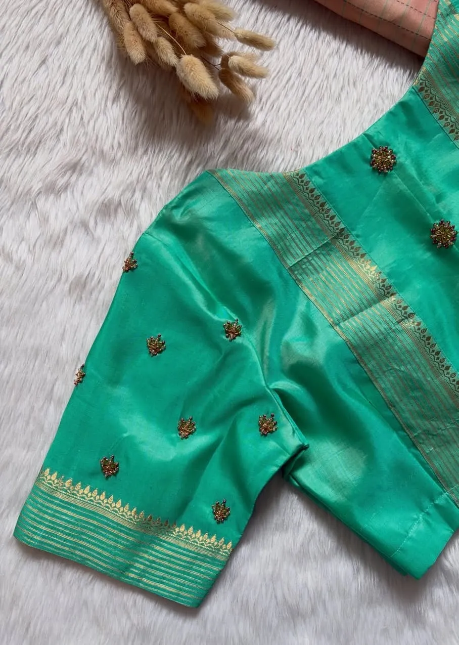 Mint Green Maggam Work Readymade Blouse