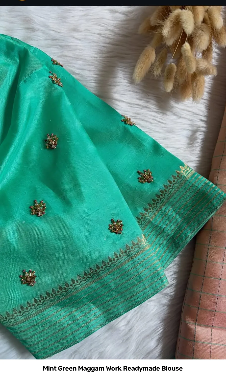 Mint Green Maggam Work Readymade Blouse 2