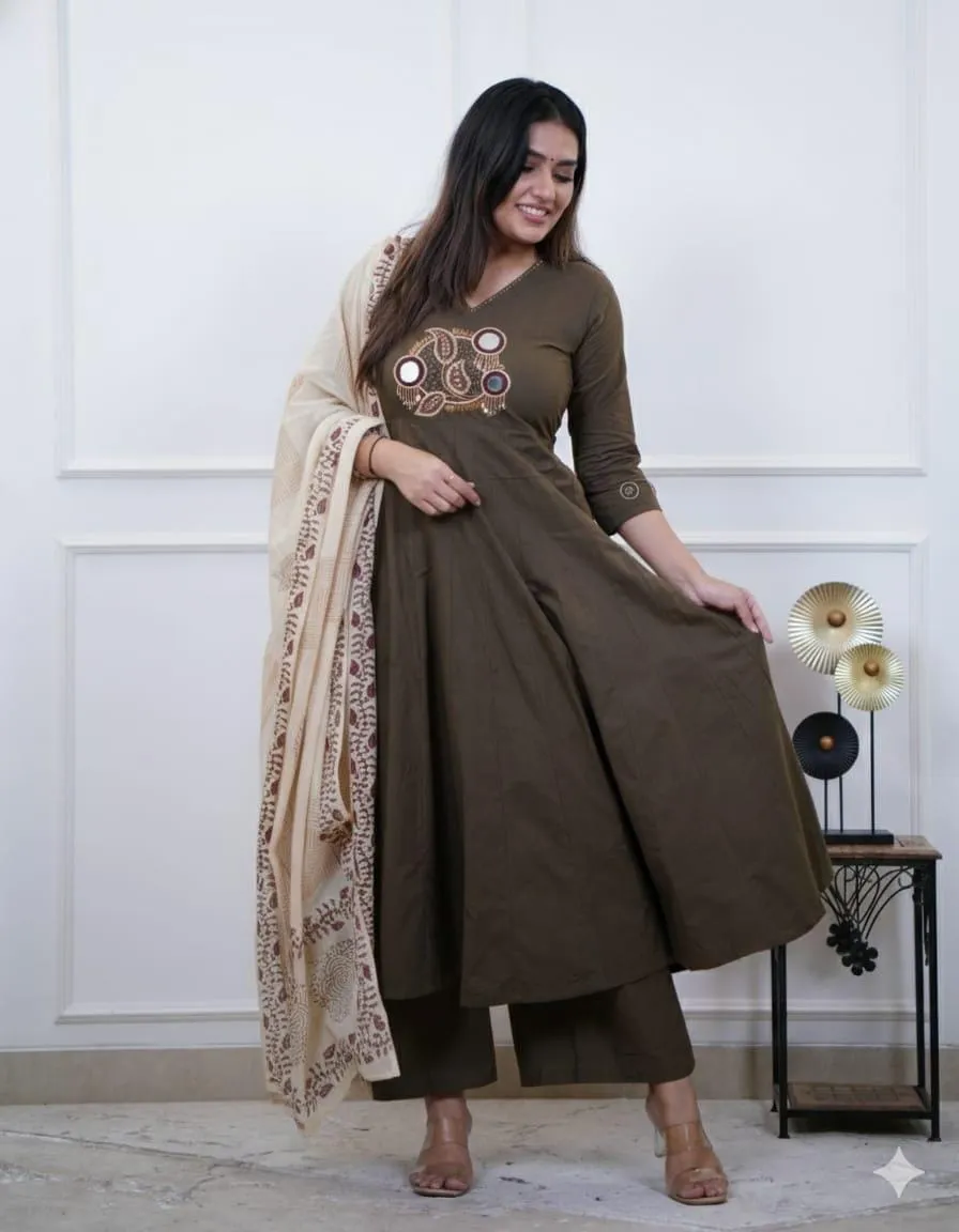 Mirror Work Cotton Anarkali Suit Set