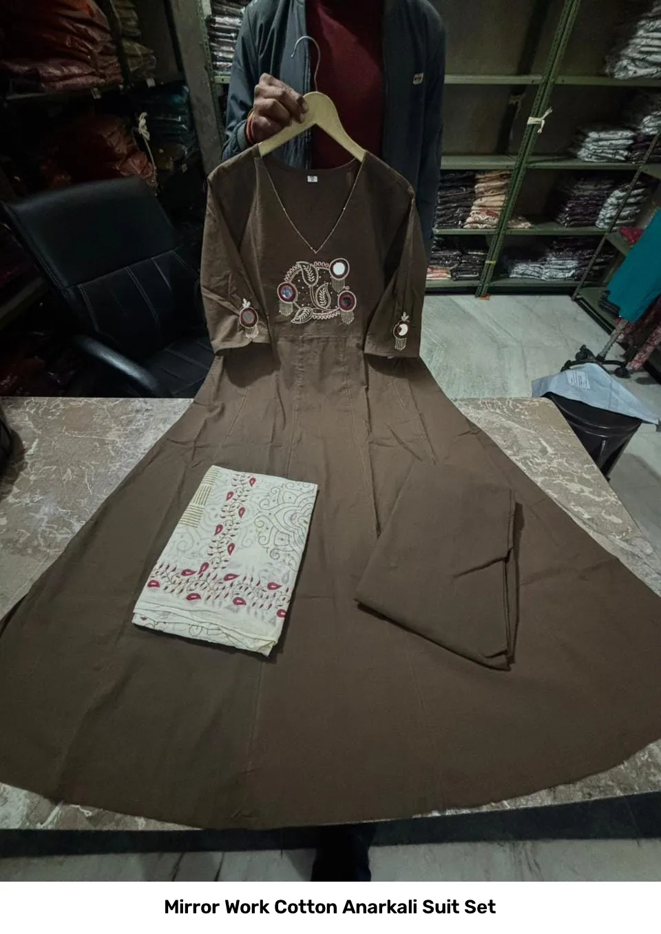 Mirror Work Cotton Anarkali Suit Set 3