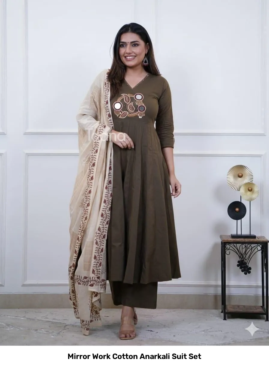 Mirror Work Cotton Anarkali Suit Set 4