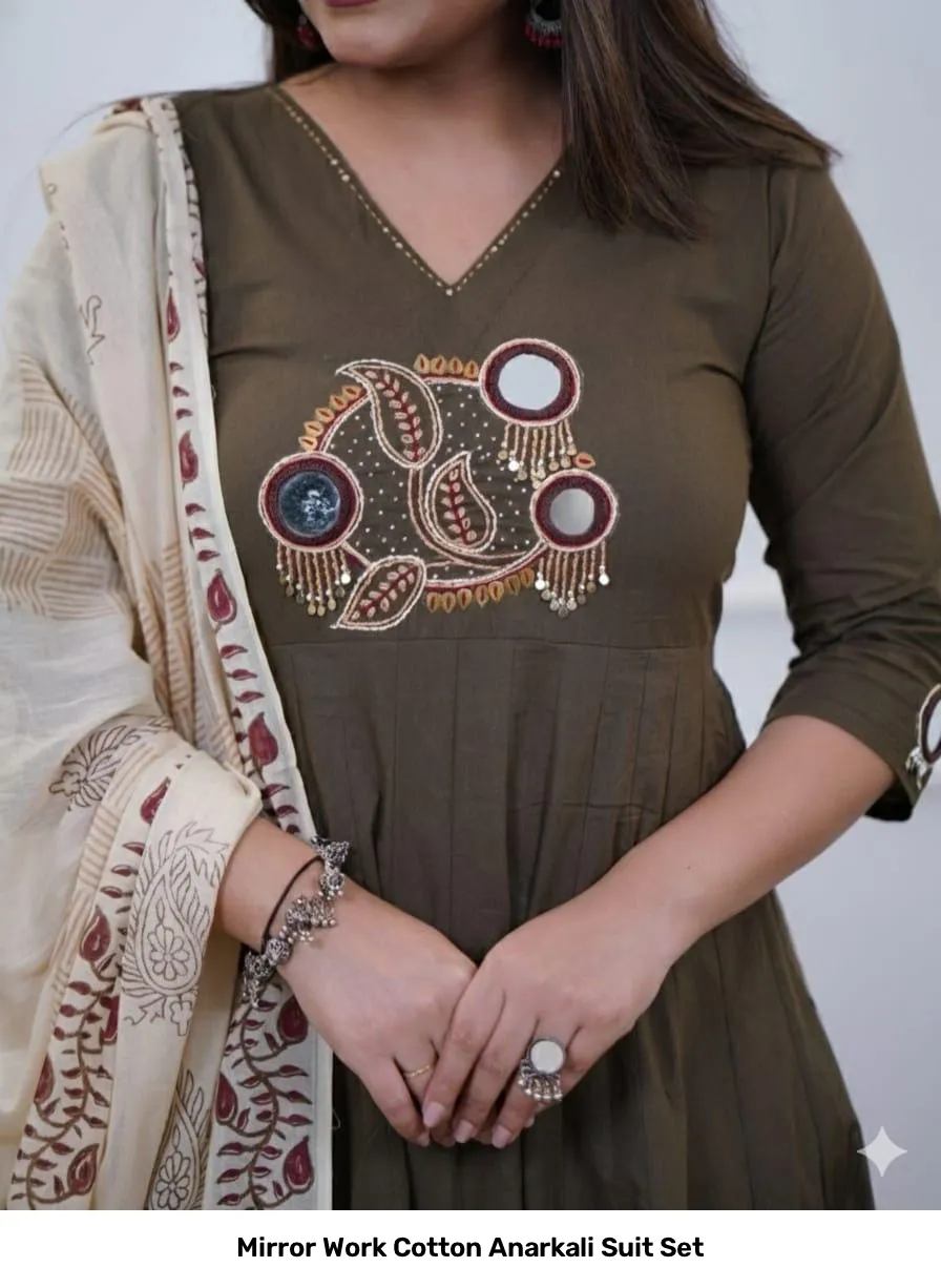 Mirror Work Cotton Anarkali Suit Set 5