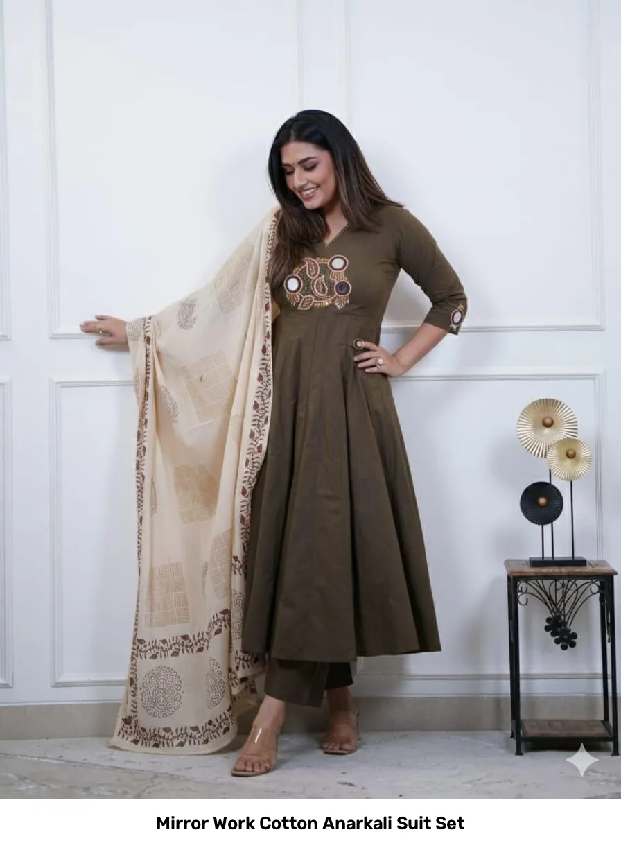 Mirror Work Cotton Anarkali Suit Set 7
