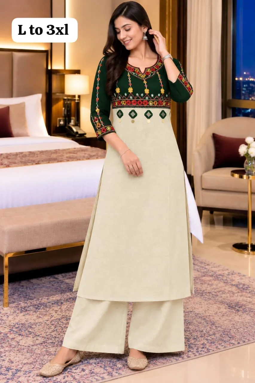 Mirror Work Dabu Cotton Kurti Pant Set