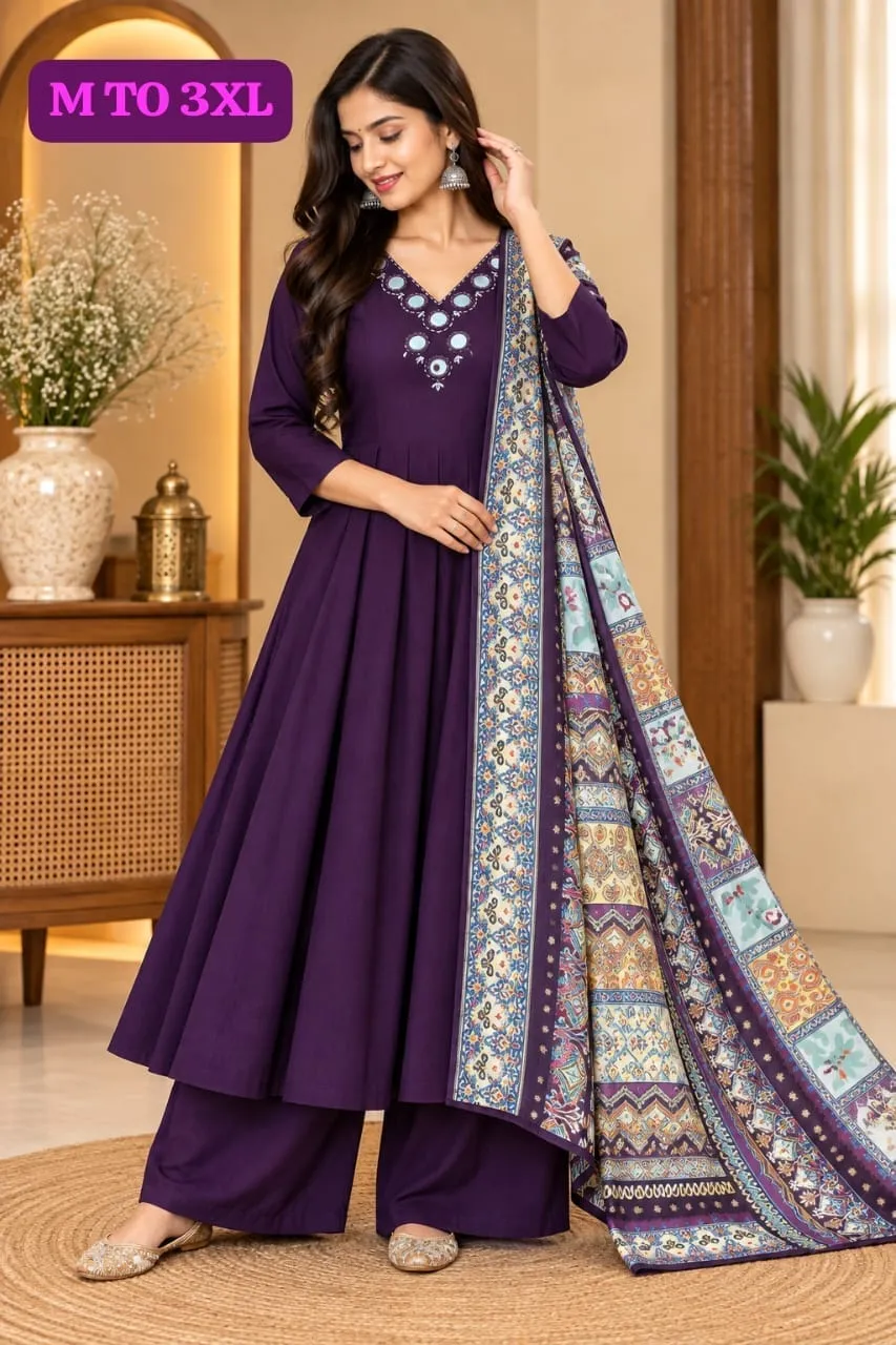 Mirror Work Silk Anarkali Suit Set 1