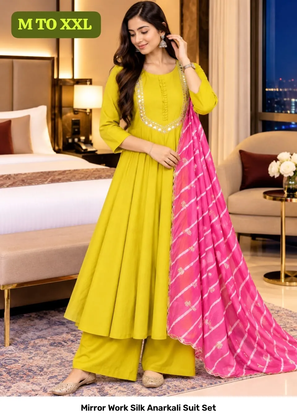 Mirror Work Silk Anarkali Suit Set 2