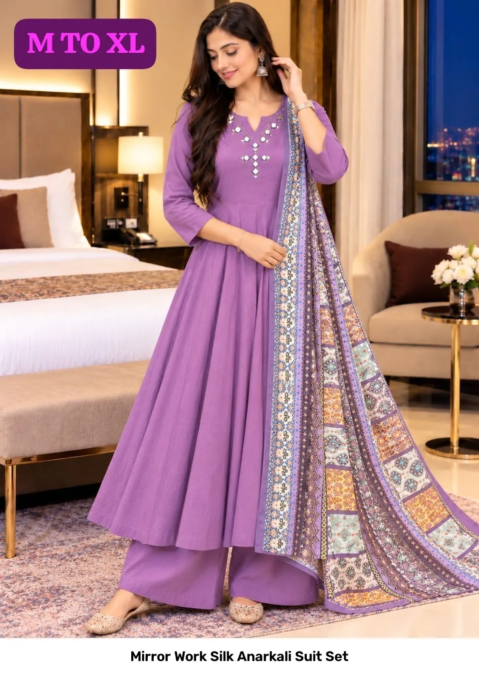 Mirror Work Silk Anarkali Suit Set 3