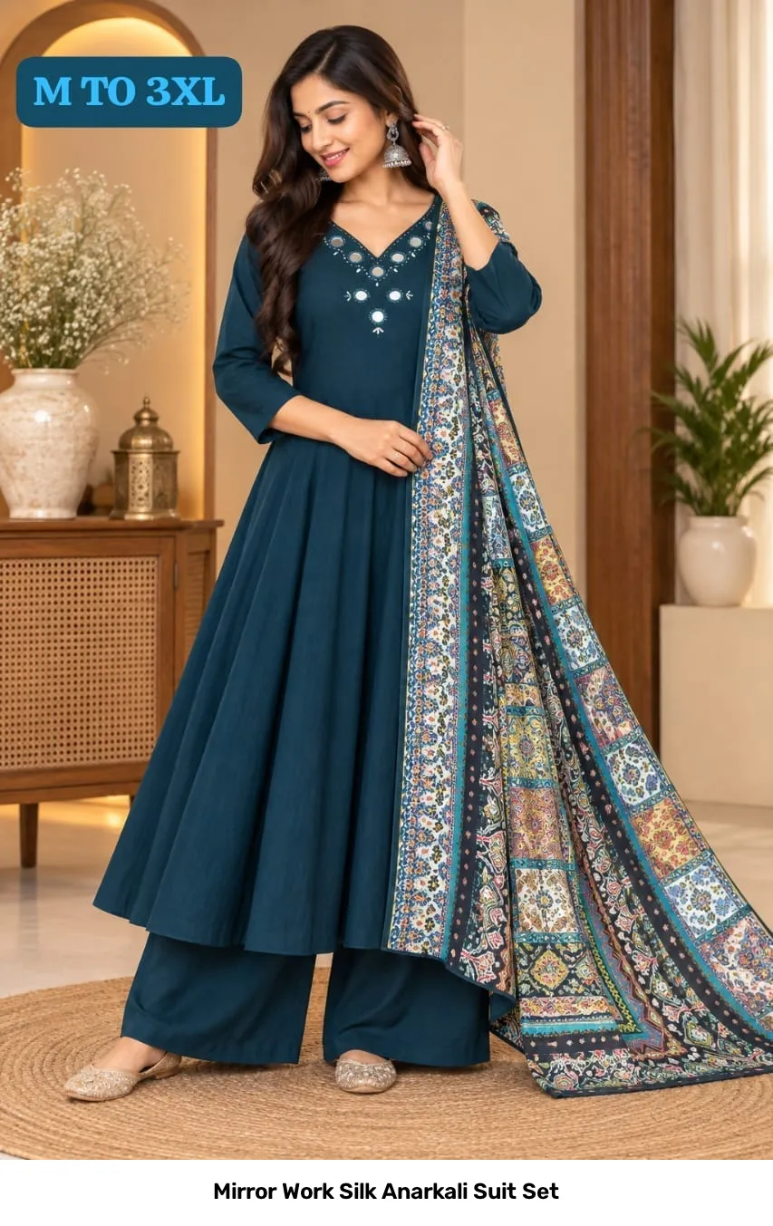 Mirror Work Silk Anarkali Suit Set 4