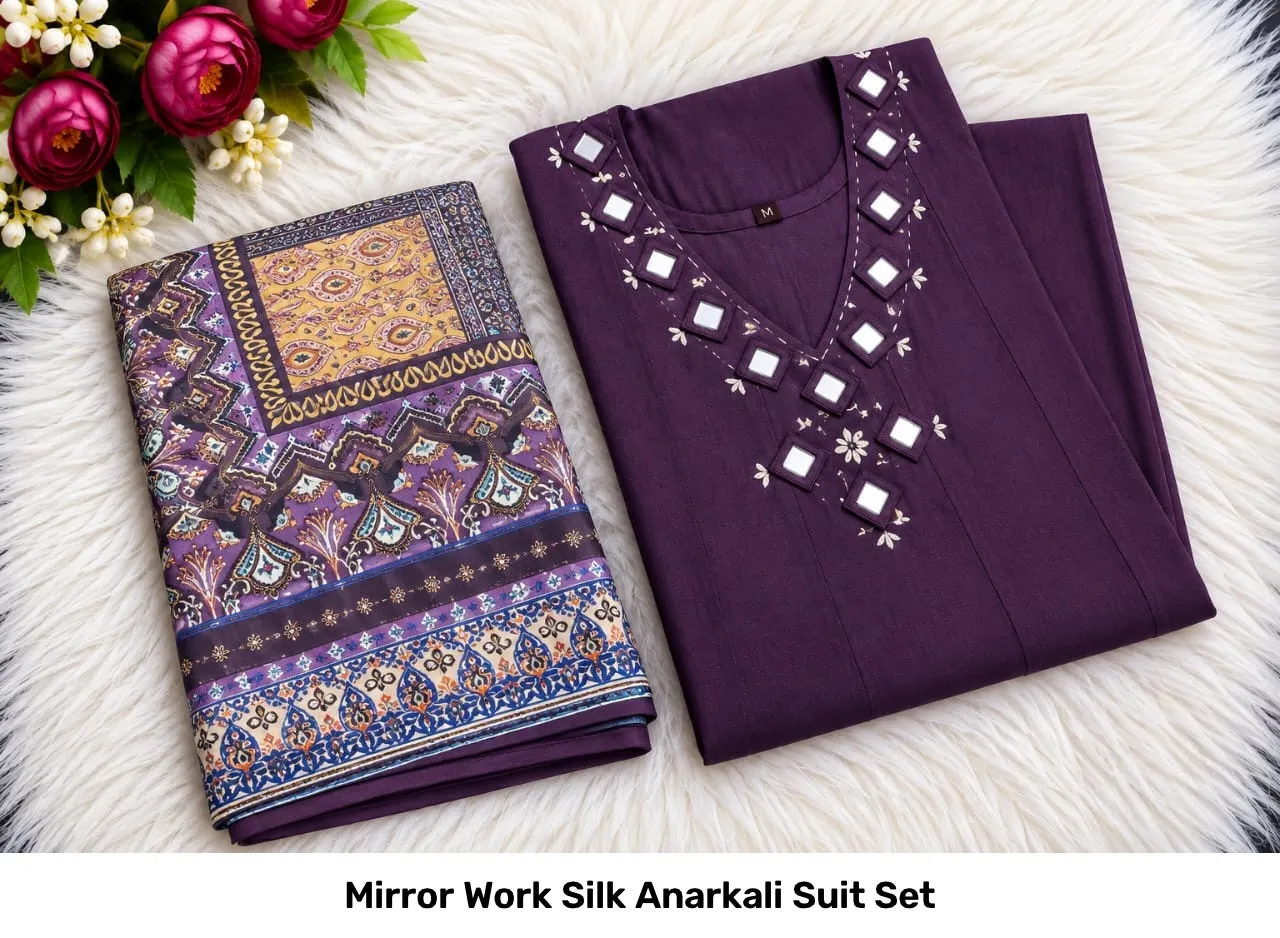 Mirror Work Silk Anarkali Suit Set 5