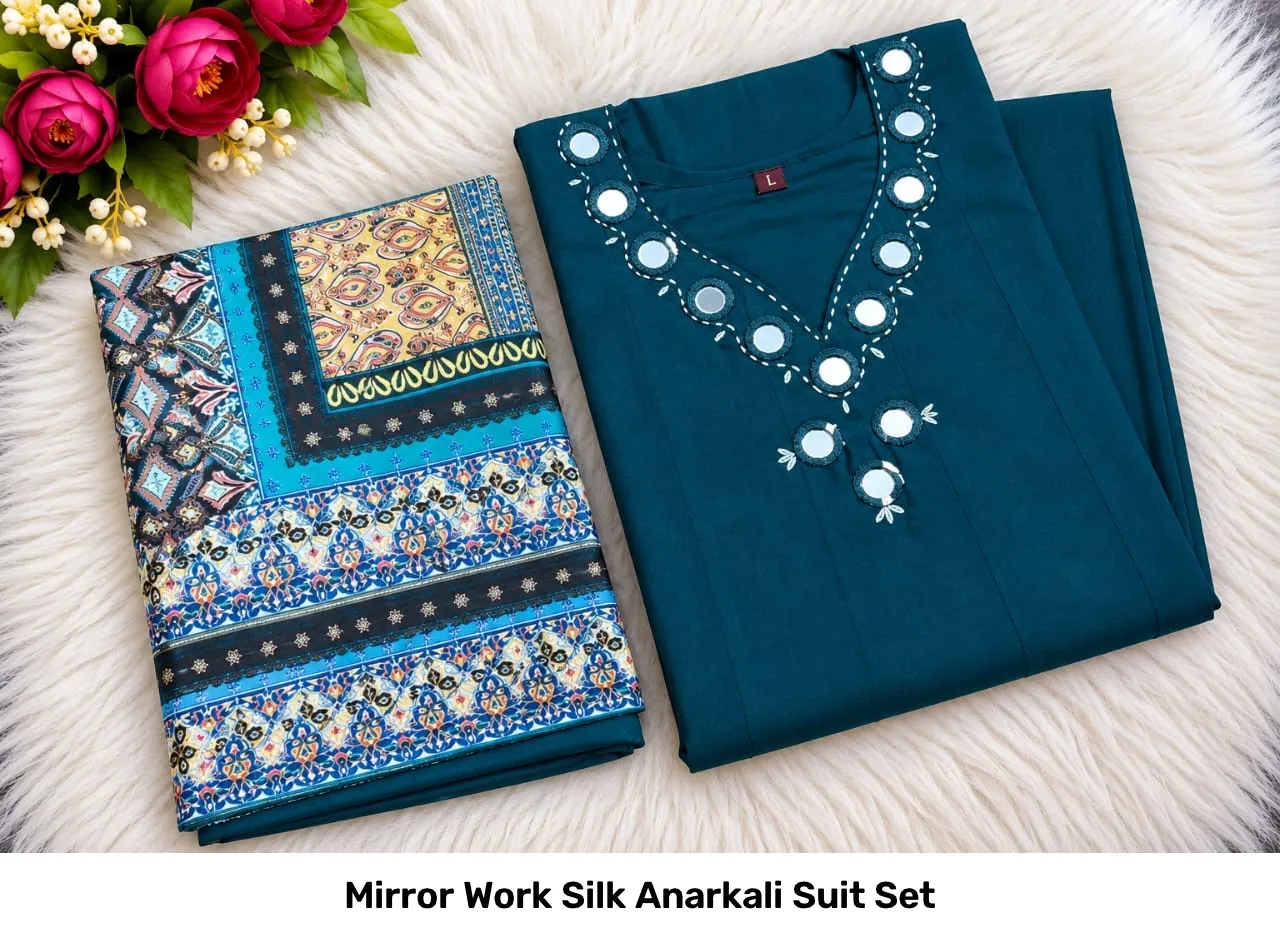 Mirror Work Silk Anarkali Suit Set 6