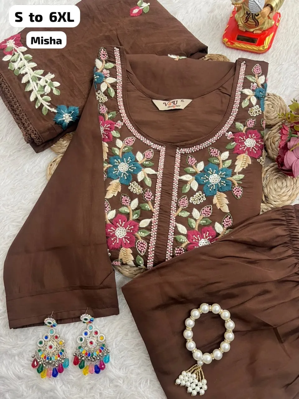 Misha Handwork Roman Silk Kurti Pant Set