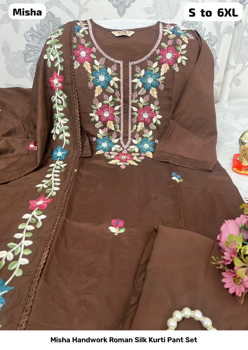 Misha Handwork Roman Silk Kurti Pant Set 2