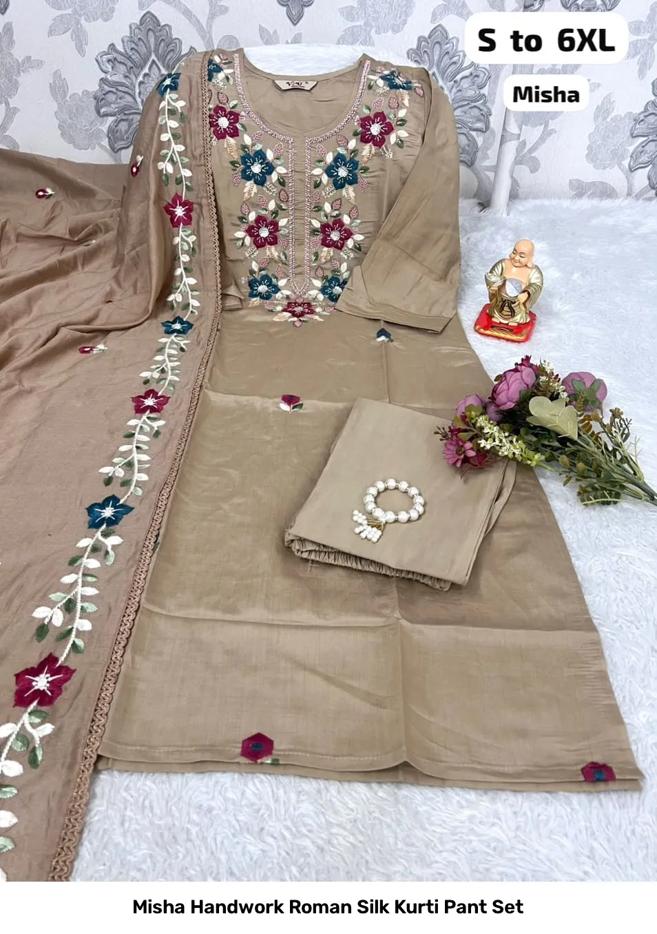 Misha Handwork Roman Silk Kurti Pant Set 3