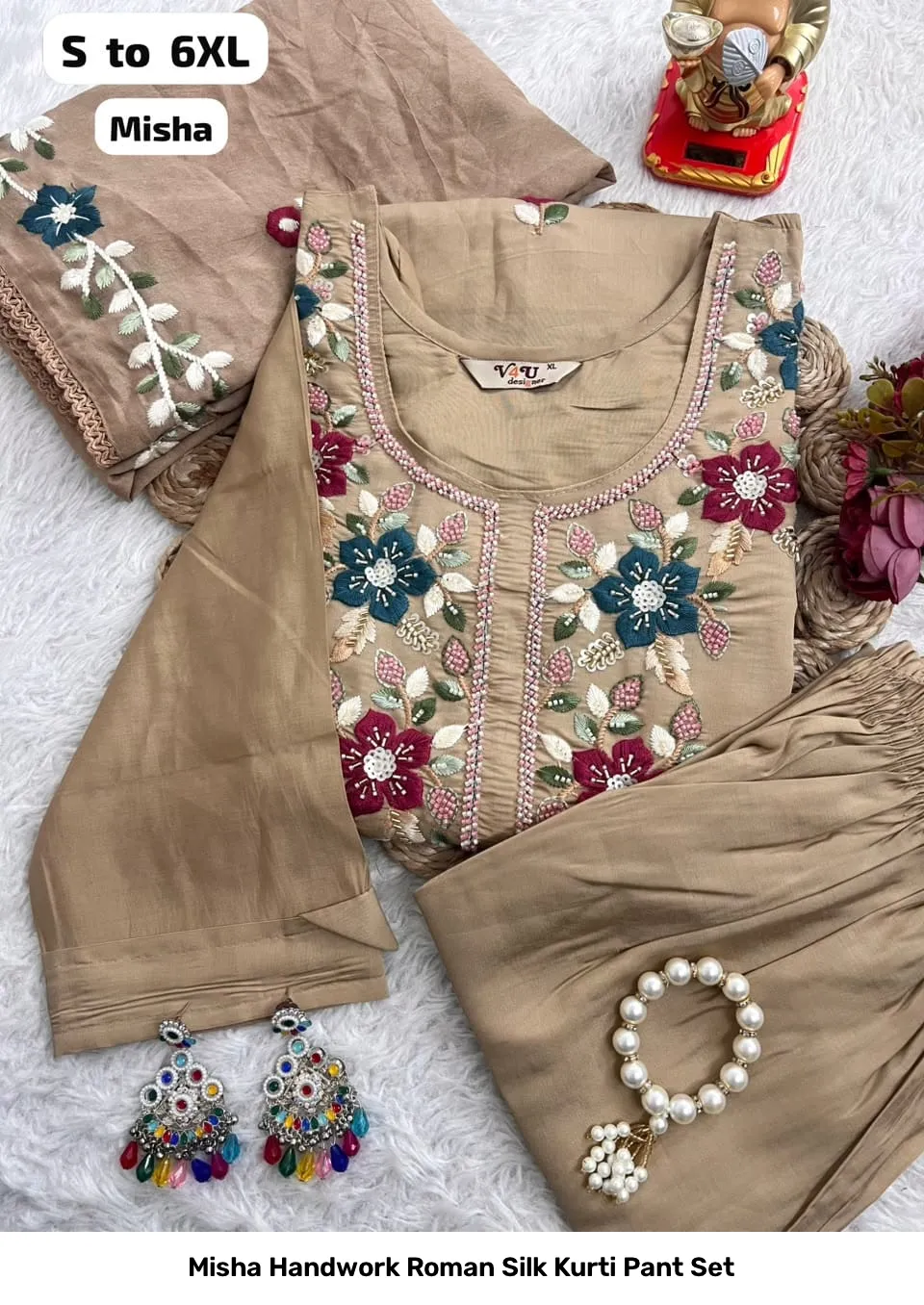 Misha Handwork Roman Silk Kurti Pant Set 4