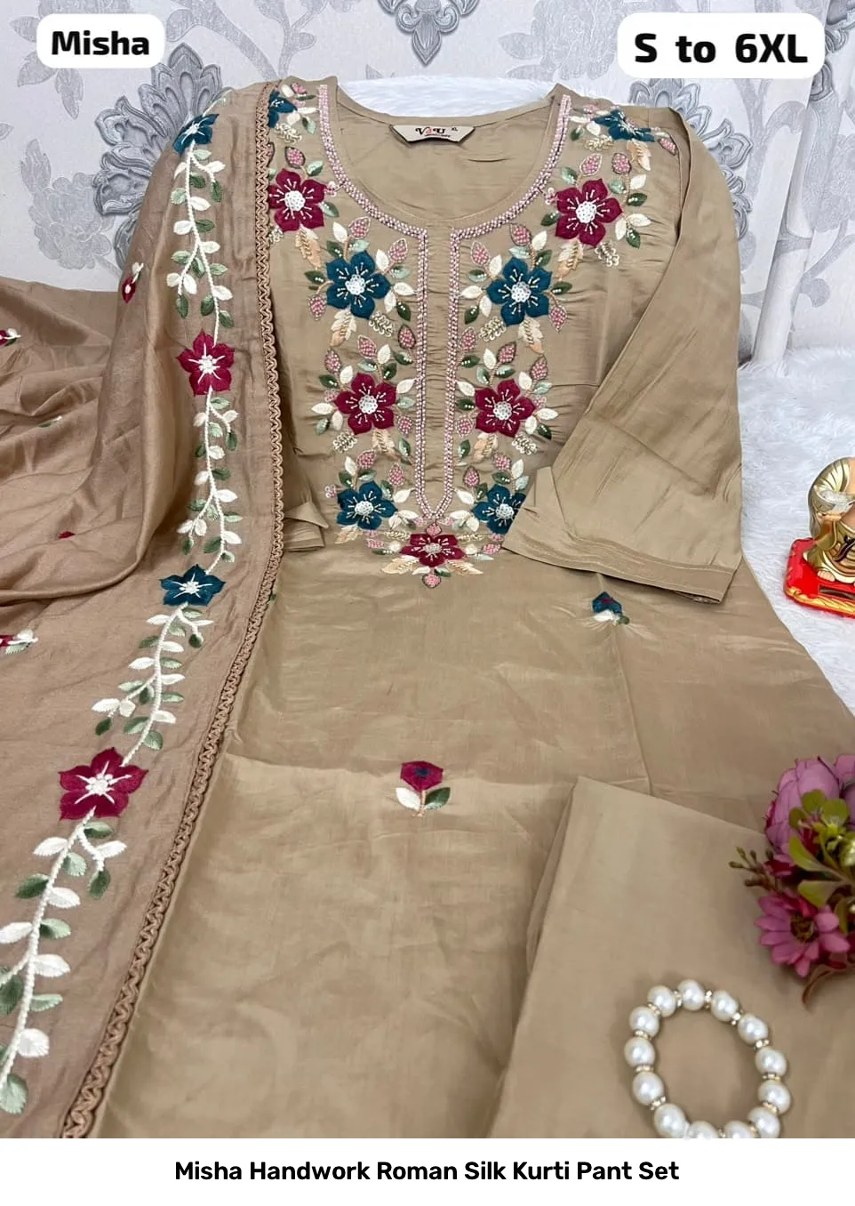 Misha Handwork Roman Silk Kurti Pant Set 5