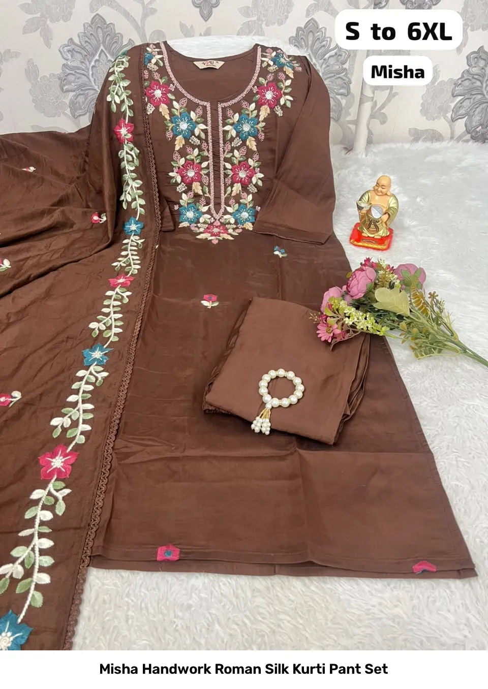 Misha Handwork Roman Silk Kurti Pant Set 6