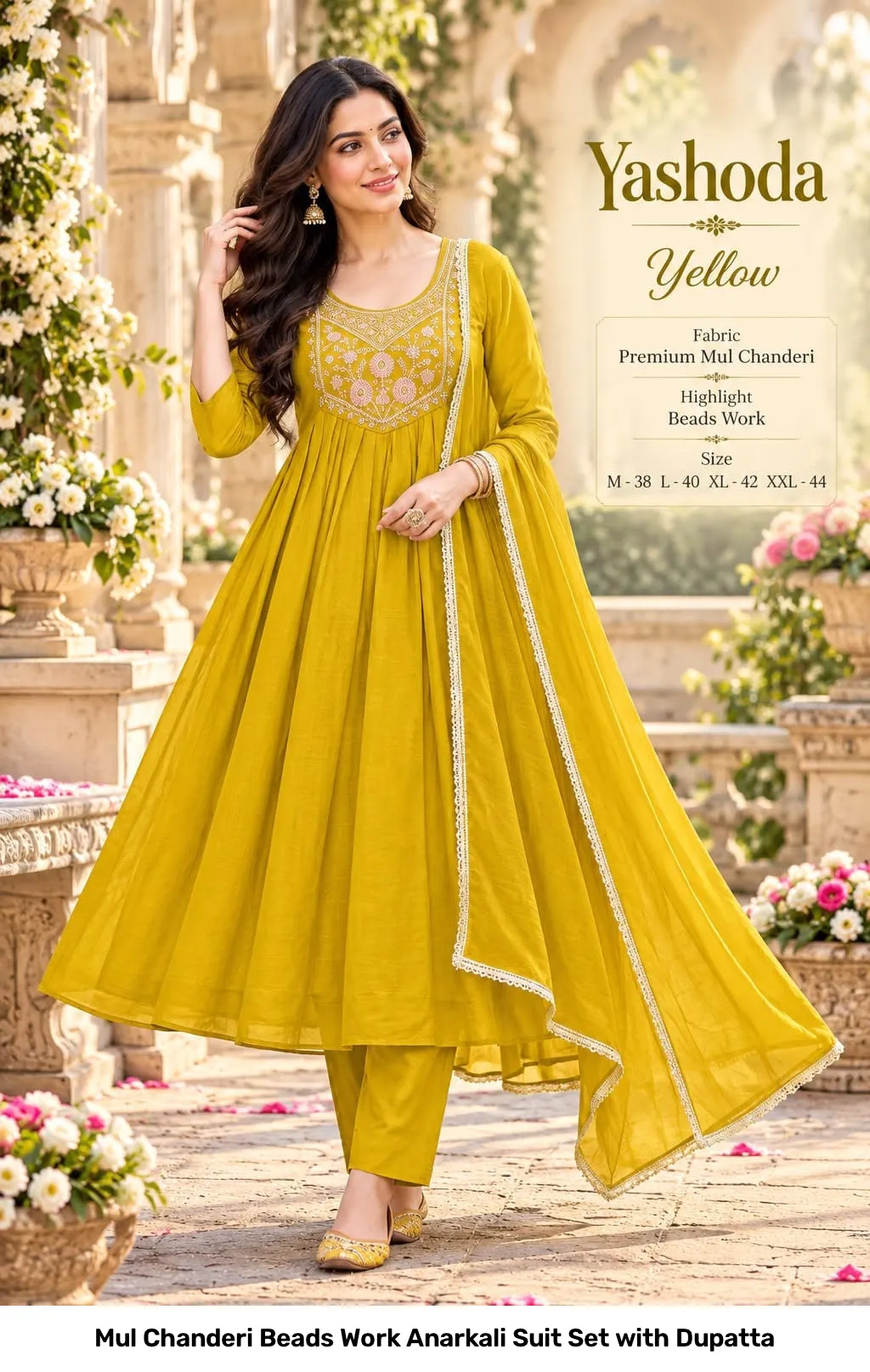 Mul Chanderi Beads Work Anarkali Suit Set with Dupatta 2