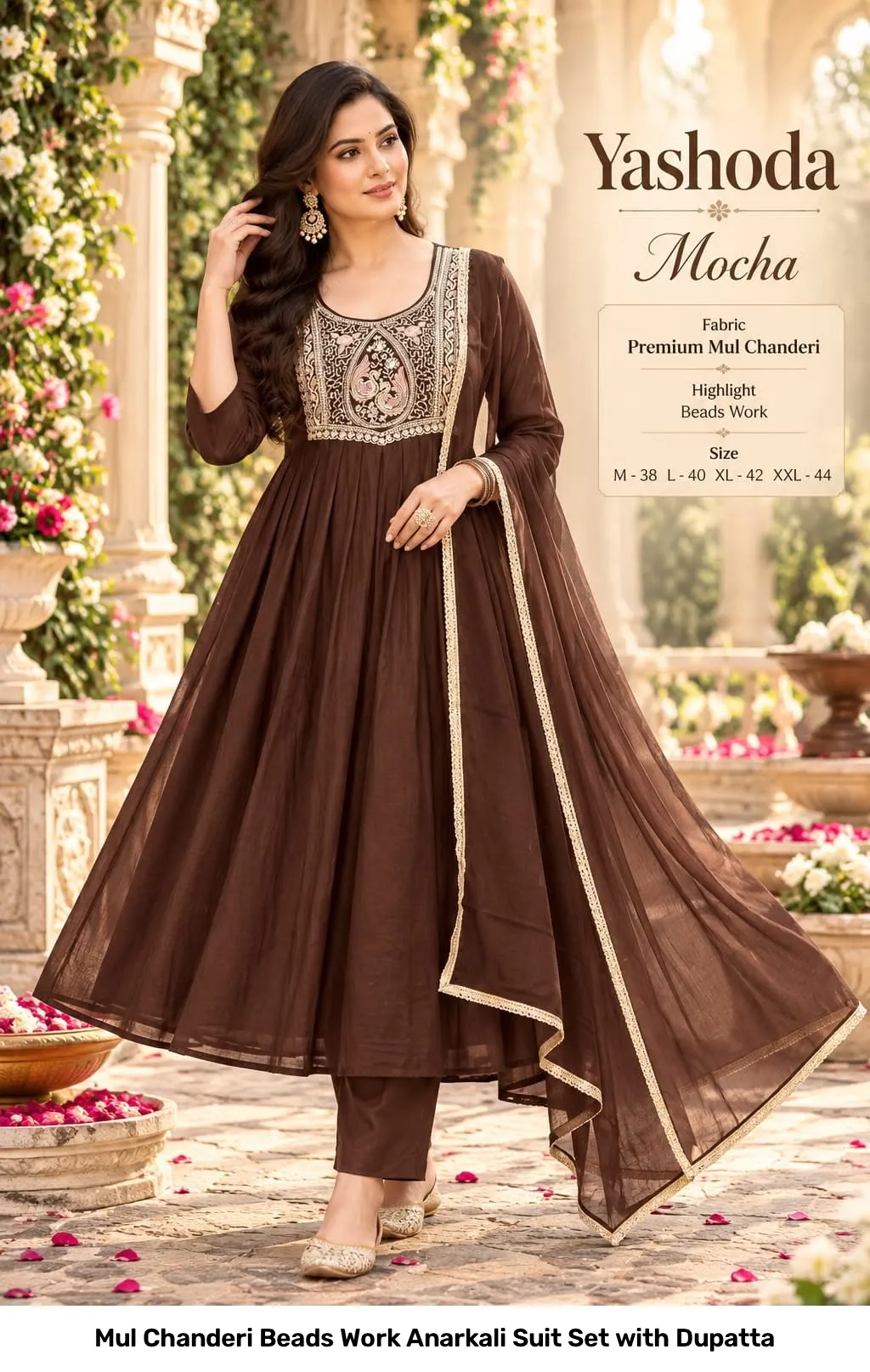 Mul Chanderi Beads Work Anarkali Suit Set with Dupatta 5