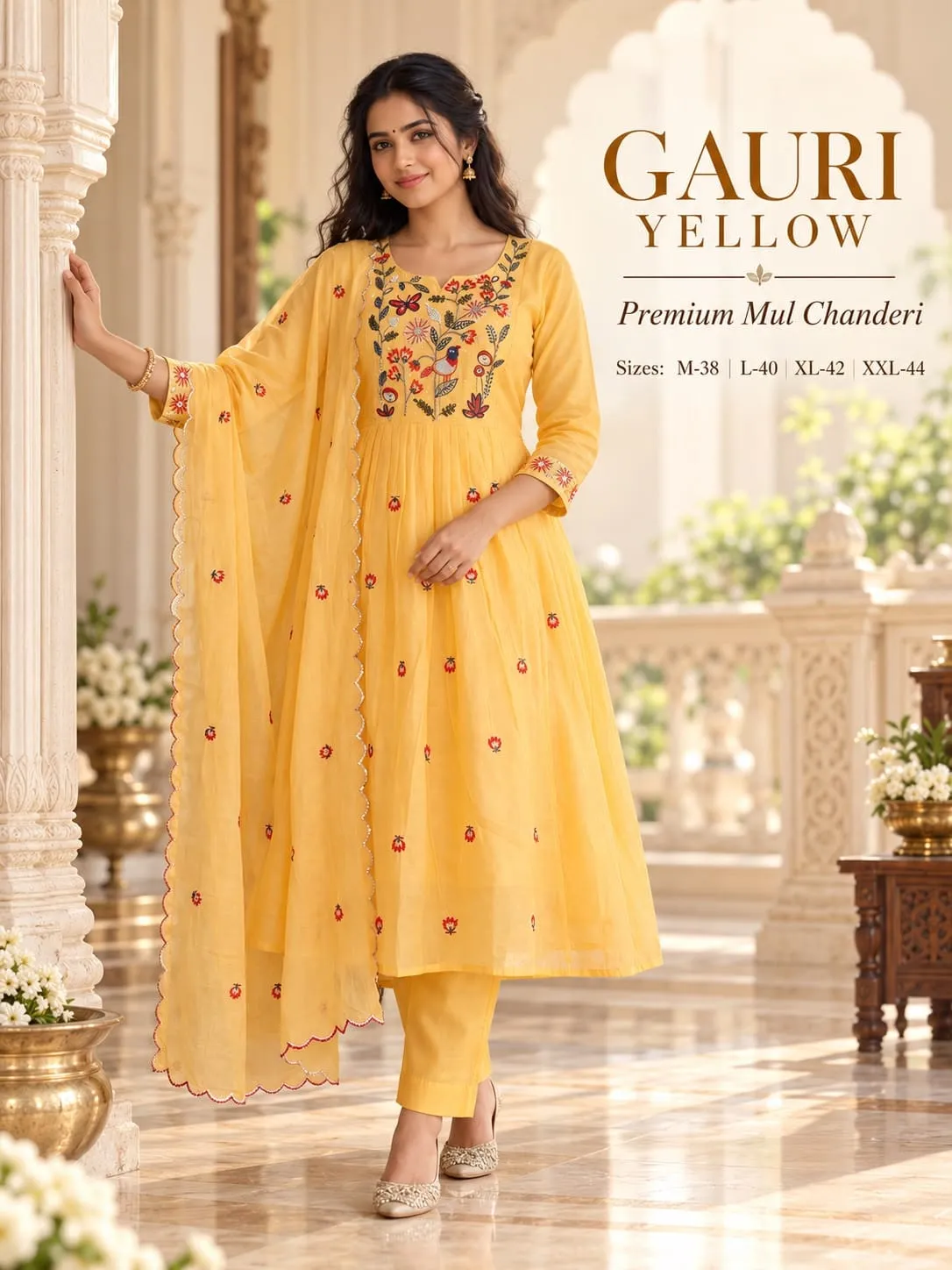 Mul Chanderi Embroidered Anarkali Suit Set 1