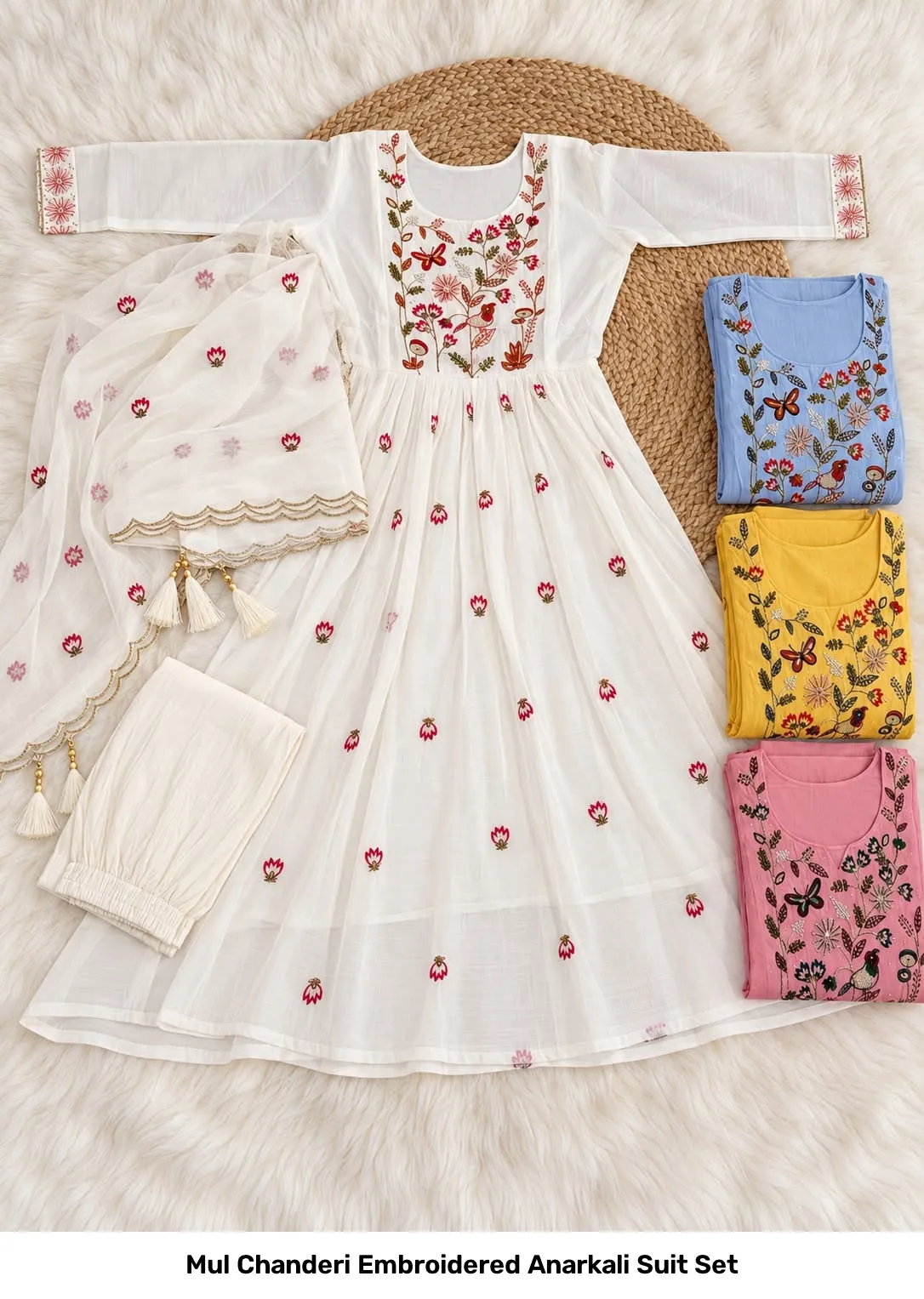 Mul Chanderi Embroidered Anarkali Suit Set 2