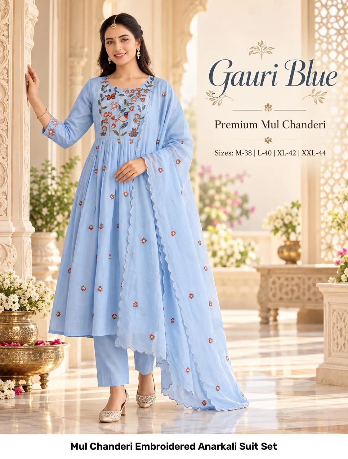 Mul Chanderi Embroidered Anarkali Suit Set 3