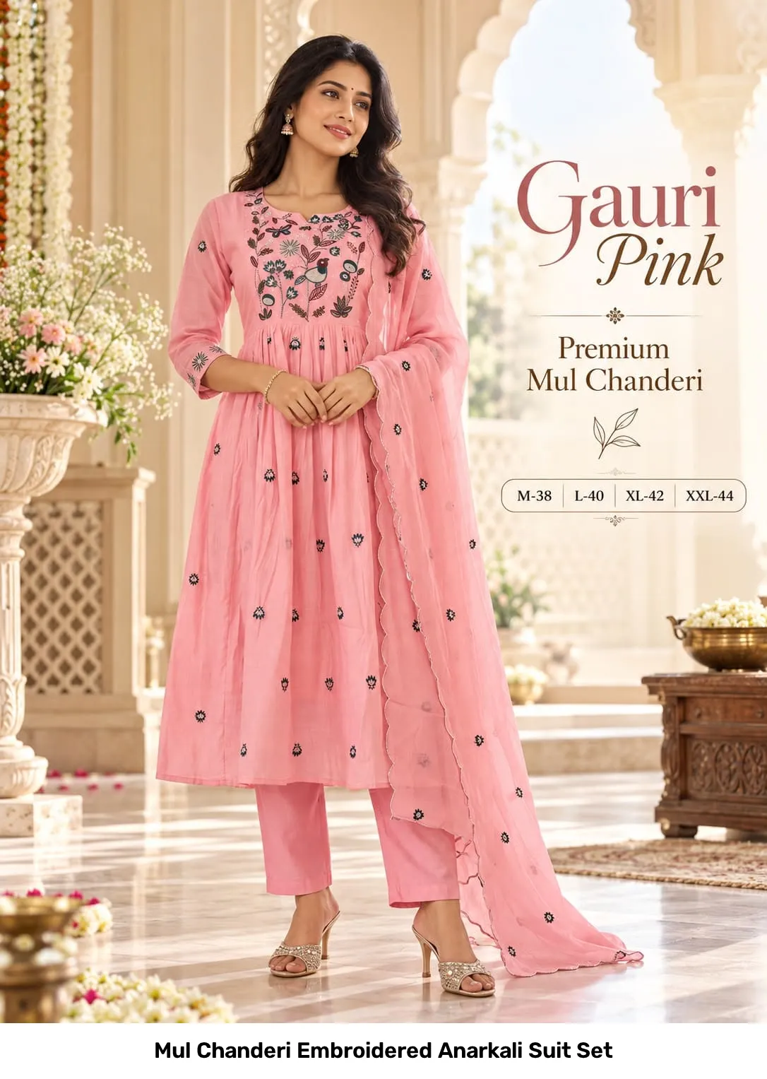 Mul Chanderi Embroidered Anarkali Suit Set 4
