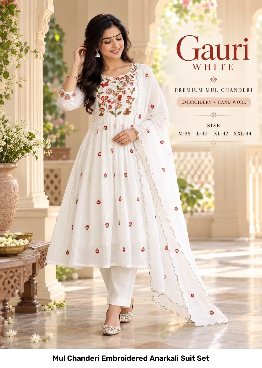 Mul Chanderi Embroidered Anarkali Suit Set 5