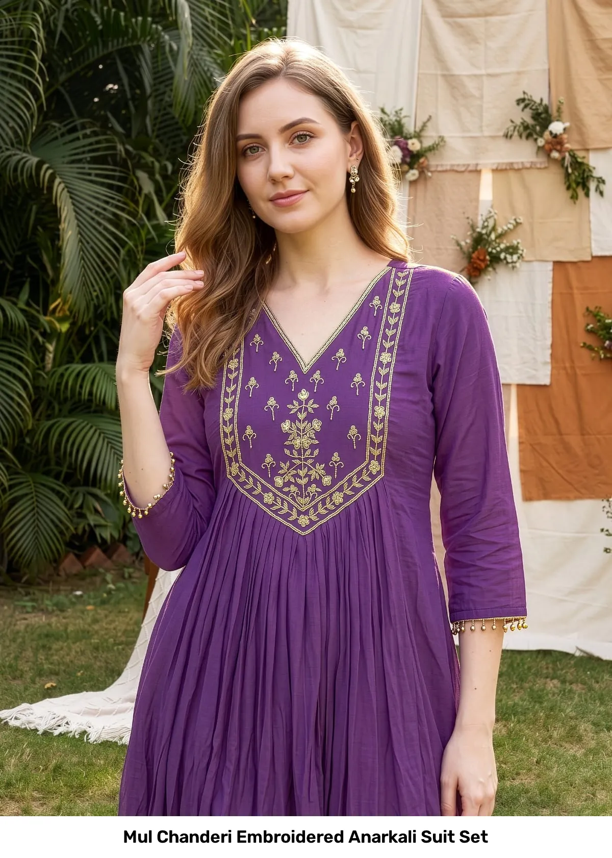Mul Chanderi Embroidered Anarkali Suit Set 6