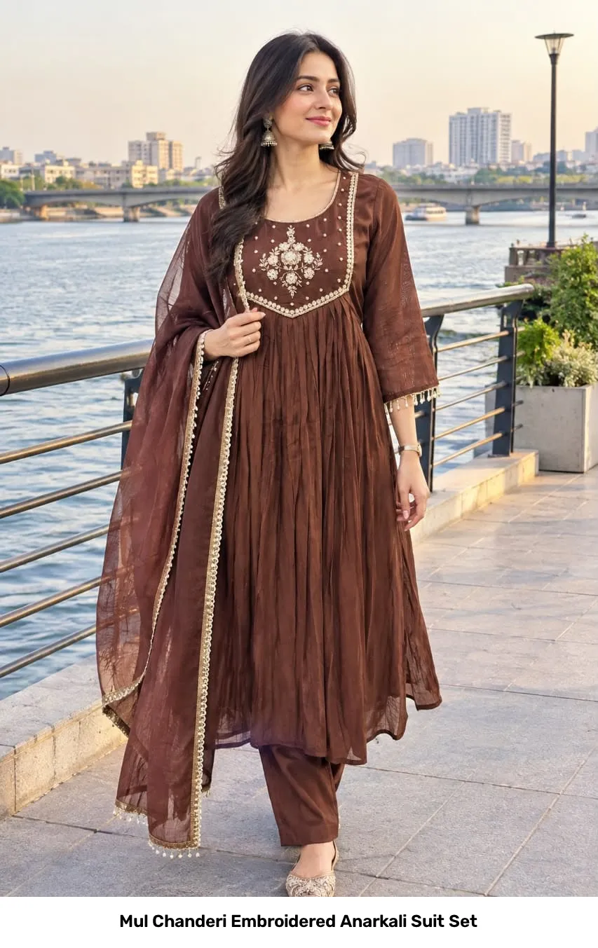 Mul Chanderi Embroidered Anarkali Suit Set 8