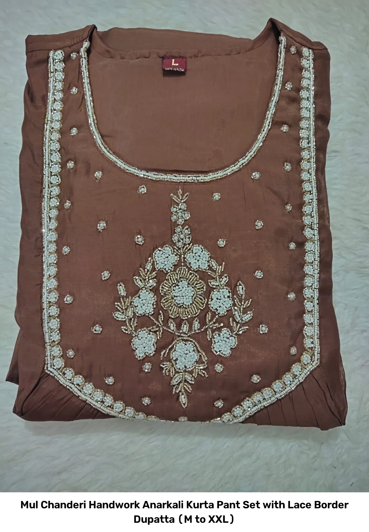 Mul Chanderi Handwork Anarkali Kurta Pant Set with Lace Border Dupatta (M to XXL) 2