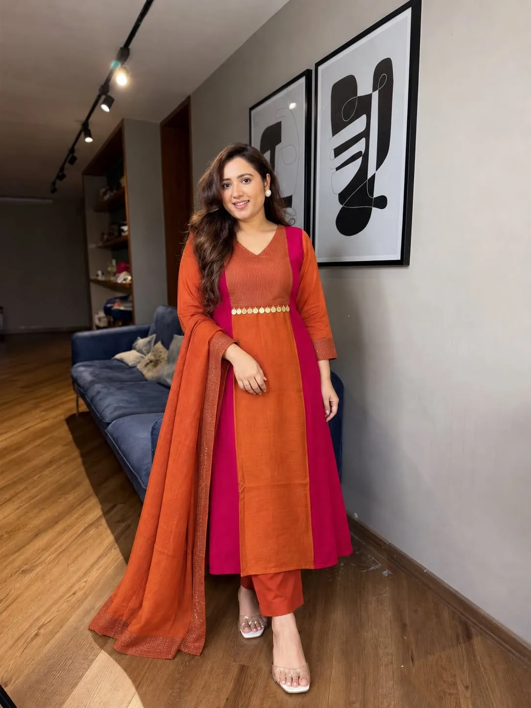 Mul Chanderi Silk Shrug Style Suit Set