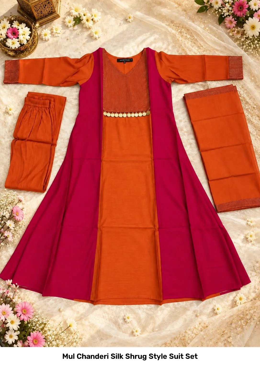 Mul Chanderi Silk Shrug Style Suit Set 3
